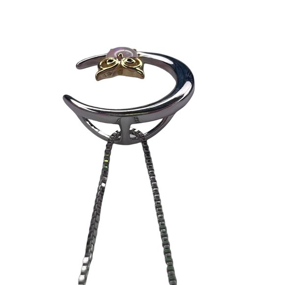 Opal Owl Sitting in Crescent Moon Necklace Charm with Chain 10 in Animal Lovers - Picture 4 of 7